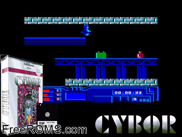 Cybor (UK) (1987) [t1] Amstrad CPC game showing 3D box cover and gameplay screenshot